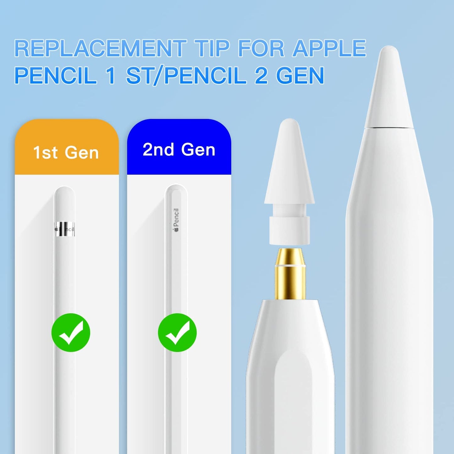 Replacement Tips Compatible with Apple Pencil 2 Gen Ipad Pro Pencil - Ipencil Nib for Ipad Pencil 1 St/Pencil 2 Gen White, 2 Pack  Qreninv   