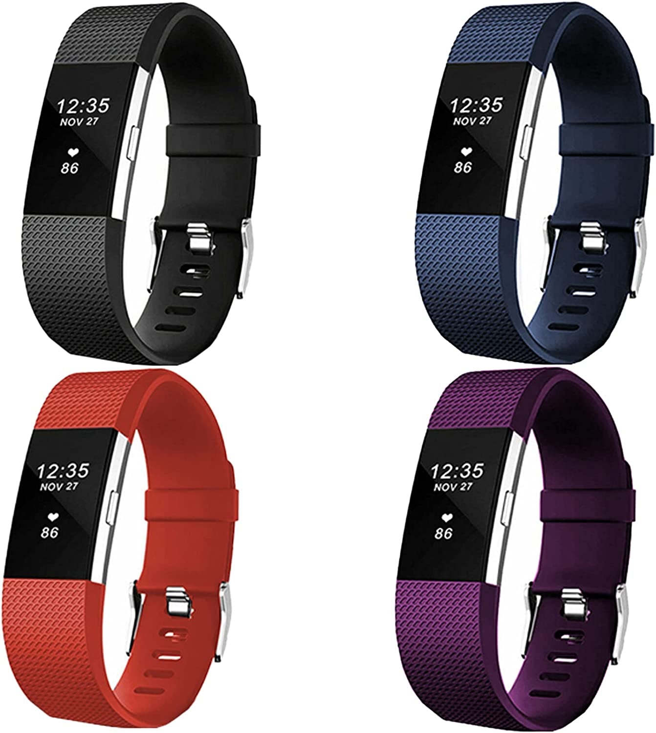 【4 Pack】 Bands for Fitbit Charge 2 Silicone Finess Sport Wristbands Replacement Bands for Fitbit Charge 2 for Women Men Large  Cone   