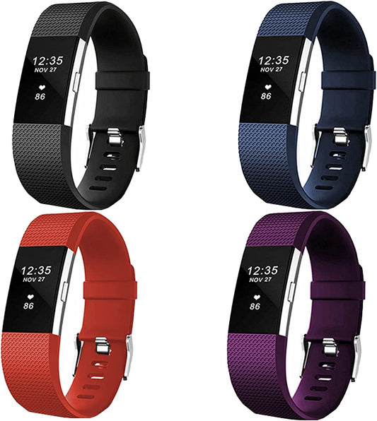 【4 Pack】 Bands for Fitbit Charge 2 Silicone Finess Sport Wristbands Replacement Bands for Fitbit Charge 2 for Women Men Large  Cone   
