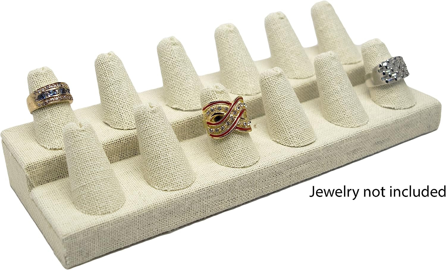 Novel Box® Single Finger Beige Linen Ring Stand Holder Jewelry Display 2X2X2 + NB Cleaning Cloth  Novel Box Beige Linen 12 (8.25X3.25X2.25") 