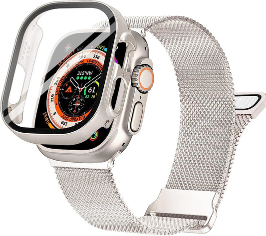 Magnetic Ultra Band with Case, Compatible with Apple Watch Ultra Band 49Mm and Case, Stainless Steel Mesh Milanese, Adjustable and Comfortable Band for Apple Watch Band Ultra 49Mm, Ultimate Protection  Mazuboho   