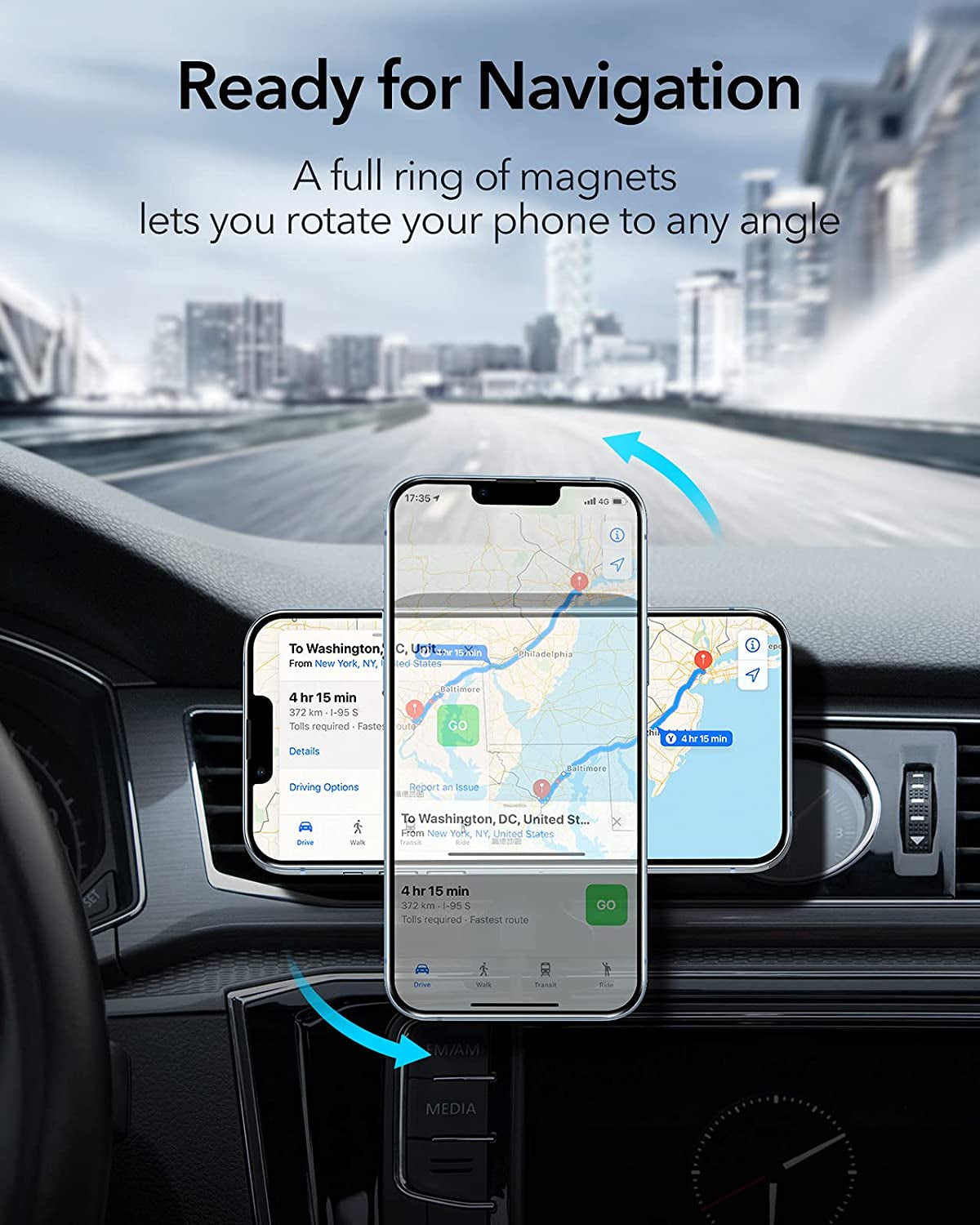 ESR Magnetic Wireless Car Mount Charger (Halolock), Compatible with Magsafe Car Charger, Air Vent Car Phone Holder for Iphone 14/13/12 Series, Car Accessories, Fast Charging, Strong Magnets, Black  Electronic Silk Road Corp   
