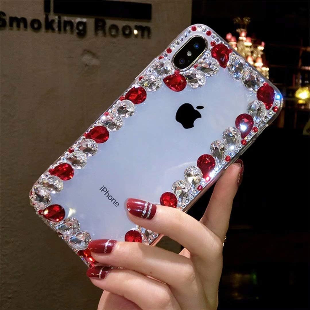 LG G8 Thinq Case,Lg G8 Case,Lg Alpha Full Crystal Diamond Case, 3D Handmade Finger Buckle Luxury Fur Ball Sparkle Crystal Rhinestone Diamond Glitter Bling TPU Case for LG G8 Thinq(Angel/Green)  YuXia Border / Red  