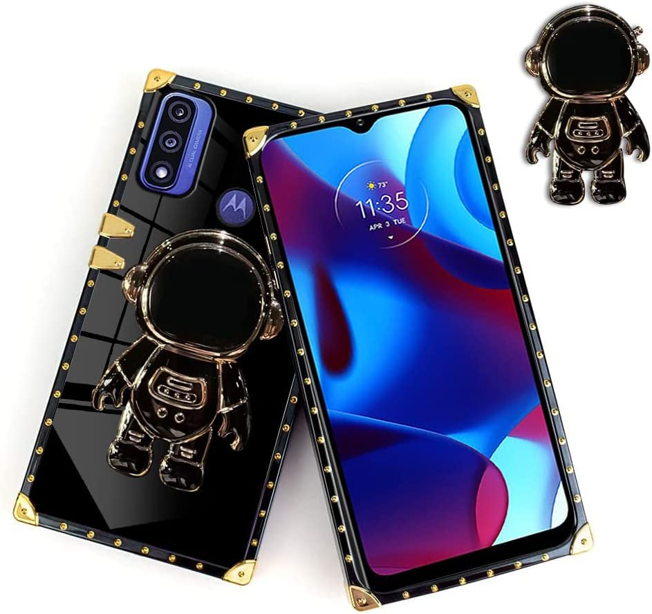 B-Wishy for Moto-G Pure Phone Case,Moto G-Power 2022 Case with Kickstand Ring Holder,Square Rivet for Girls Women Anti-Shock Slim Shockproof TPU Cover Phone Case for Moto G Play 2023(Y Black)  B-wishy   