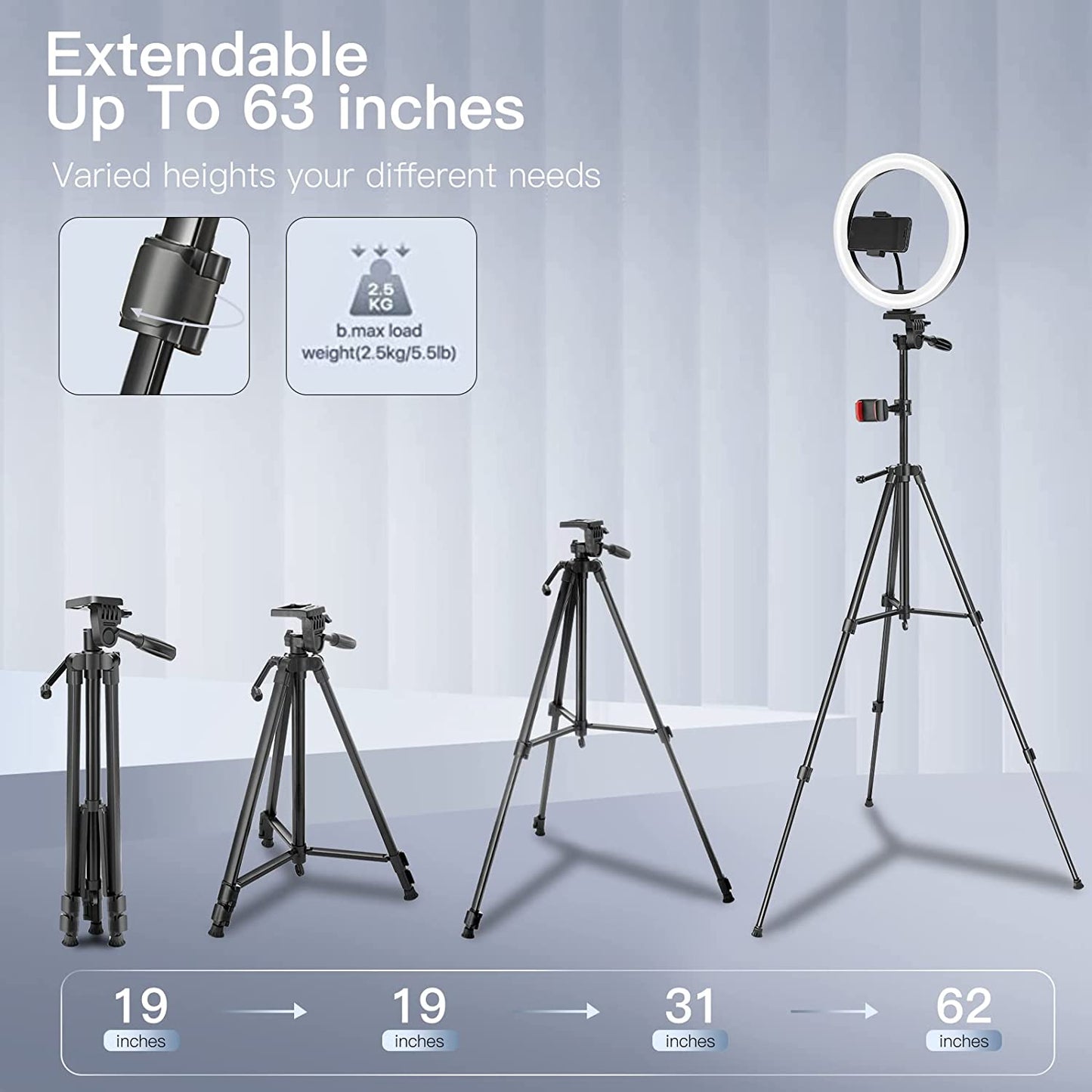 WUZHI 12'' RGB Ring Light with Tripod Stand and Phone Holder & 65'' Stand, Selfie Ring Light on Flash Shoe Mounts, 10 Dimming Levels,18 Color LED Ring Lights for Phone,Live Stream,Makeup,Youtube  WUZHI   