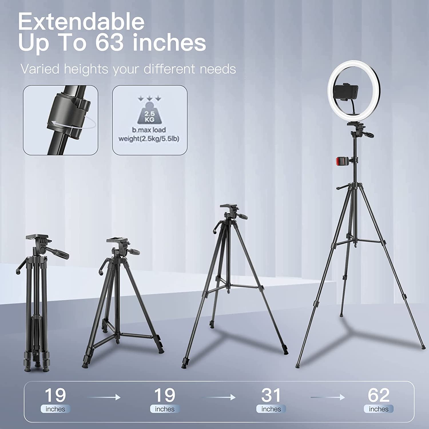 WUZHI 12'' RGB Ring Light with Tripod Stand and Phone Holder & 65'' Stand, Selfie Ring Light on Flash Shoe Mounts, 10 Dimming Levels,18 Color LED Ring Lights for Phone,Live Stream,Makeup,Youtube  WUZHI   