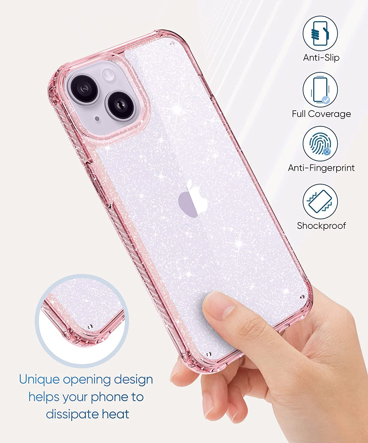 MIODIK Compatible with Iphone 14 Case with Screen Protector + Camera Lens Protector, Non Yellowing Clear Glitter Protective Phone Case, Women Girls Cover for Iphone 14 6.1 Inch 2022 - Sparkle Pink  MIODIK   