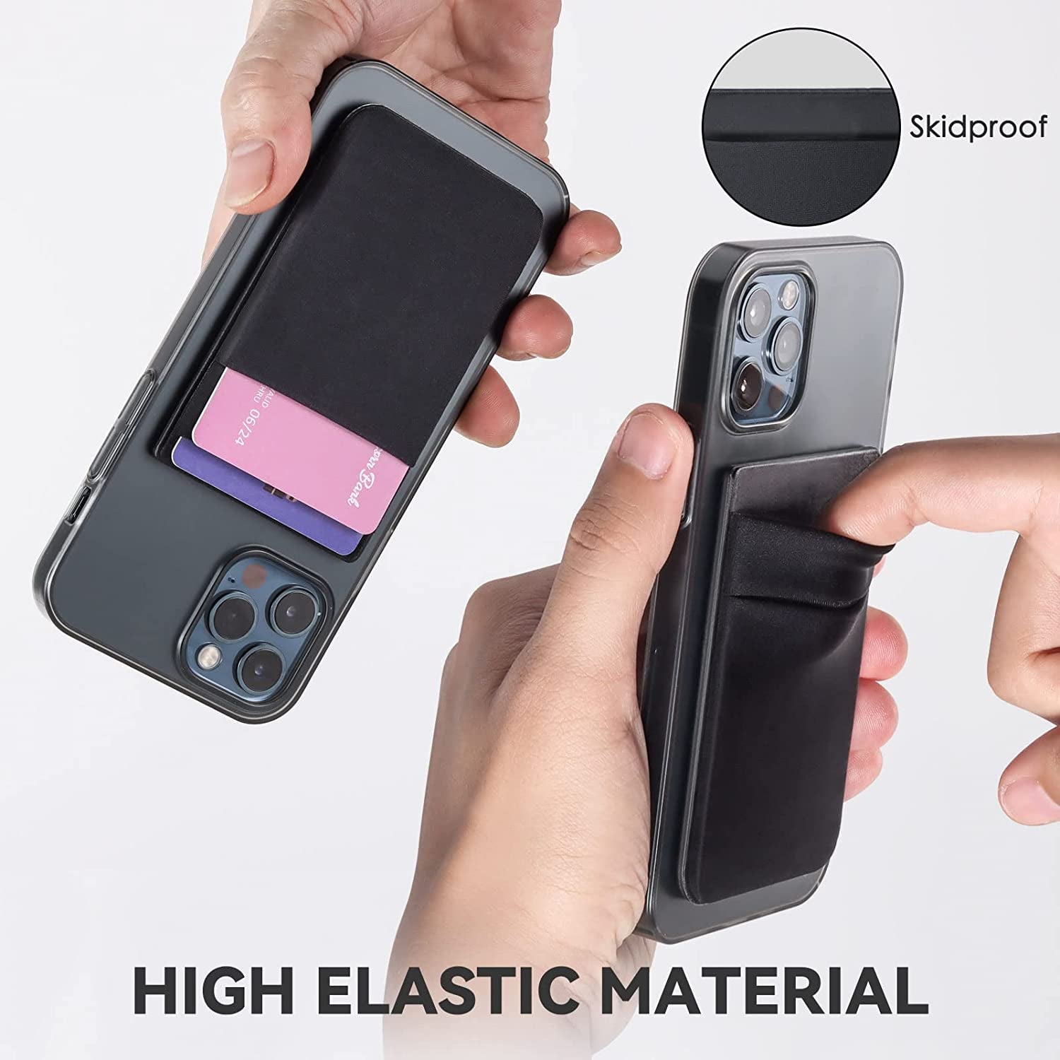 Cloudvalley Magnetic Card Wallet Designed for Iphone Magsafe, Stretchy Lycra Double Pocket Credit ID Card Holder Case for Back of Iphone 14 / Iphone 13 & 12 Mag Safe, Black  CloudValley   