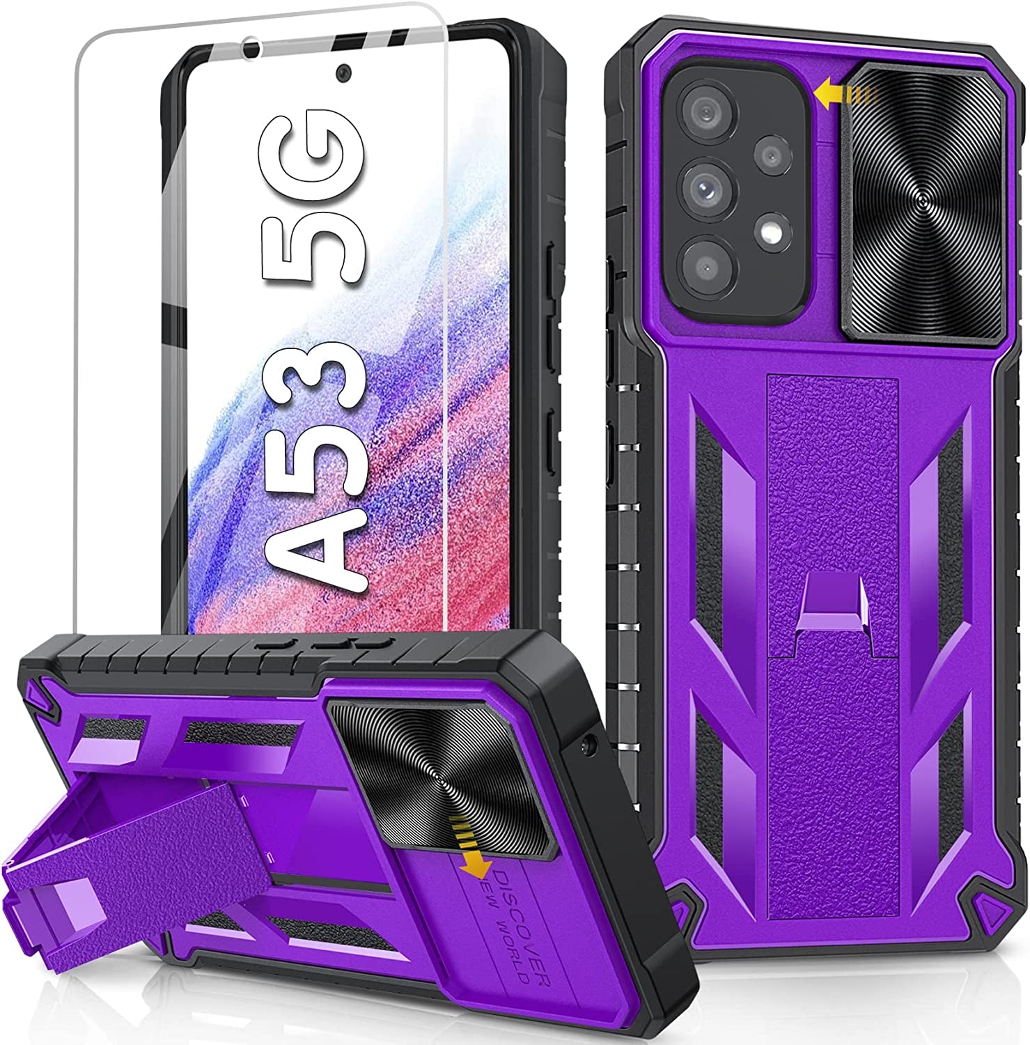 Soios for Samsung Galaxy A53 5G Case: Military Grade Drop Proof Protection Cover with Kickstand | Matte Textured Rugged Shockproof TPU | Protective Cell Phone Case for Galaxy A53 5G Phone  SOiOS Purple  
