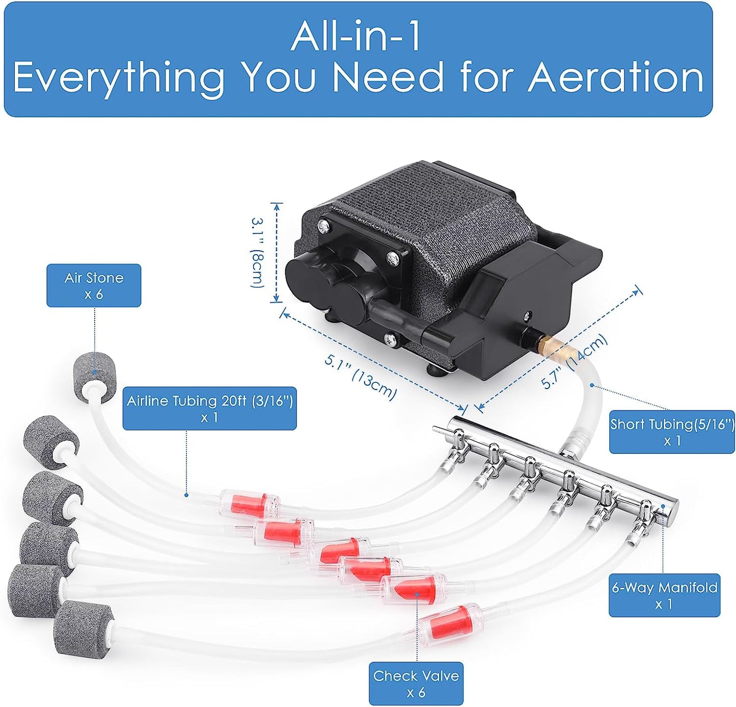 Aquamiracle Quiet Aquarium Air Pump 317/475GPH 0.025/0.03Mpa 8/16W High Pressure Air Pump Commercial Air Pump Pond Aerator Bubbler Hydroponics Air Pump Oxygen Pump for up to 800/1200 Gallon Water  AquaMiracle   