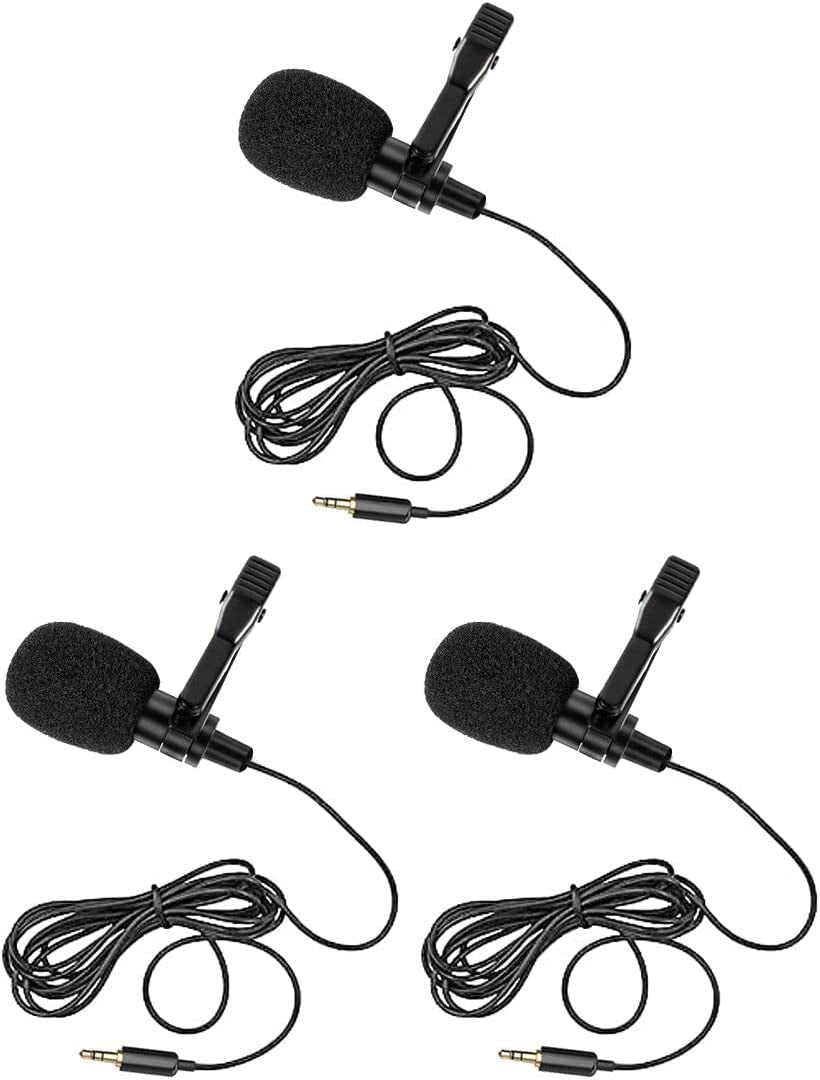 HUACAM Lavalier Lapel Microphone, Portable Collar Clip Mic Compatible with Iphone Android Smartphone Amplifier Podcast Pc/Laptop, Hands Free Mic Recording Mic for Youtube,Interview,Video (3 Packs)  HUACAM   