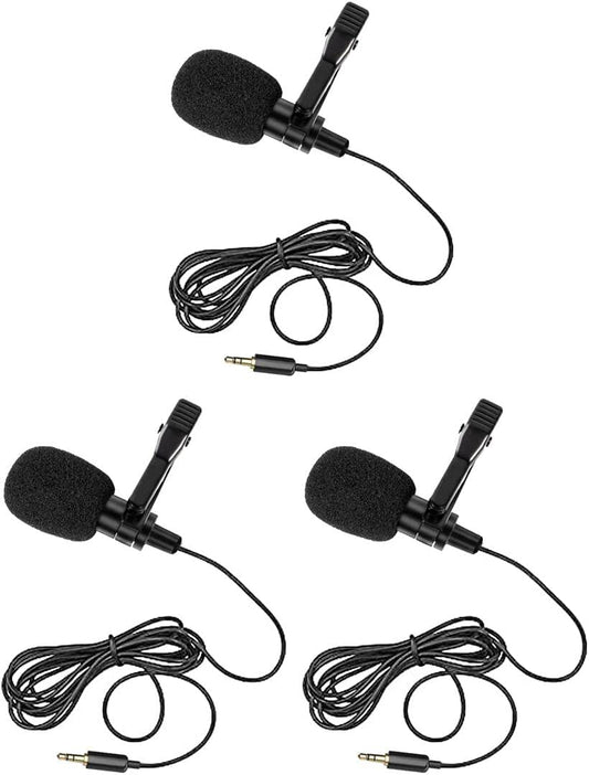 HUACAM Lavalier Lapel Microphone, Portable Collar Clip Mic Compatible with Iphone Android Smartphone Amplifier Podcast Pc/Laptop, Hands Free Mic Recording Mic for Youtube,Interview,Video (3 Packs)  HUACAM   