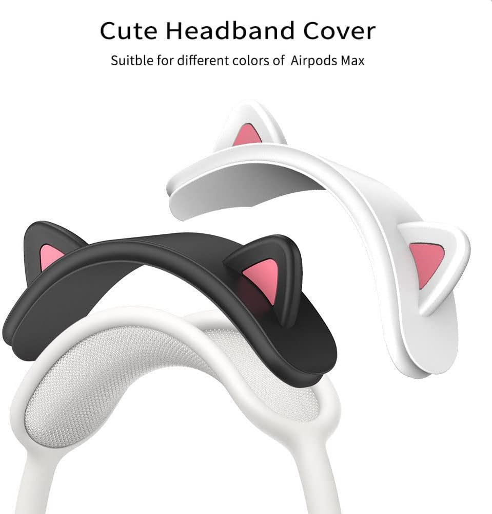 Replacement Headband Cover Soft Washable Silicone Cute Cat Ears Headband Protectors Cushion Compatible with Apple Airpods Max Headphones (Black)  CONVELIFE   