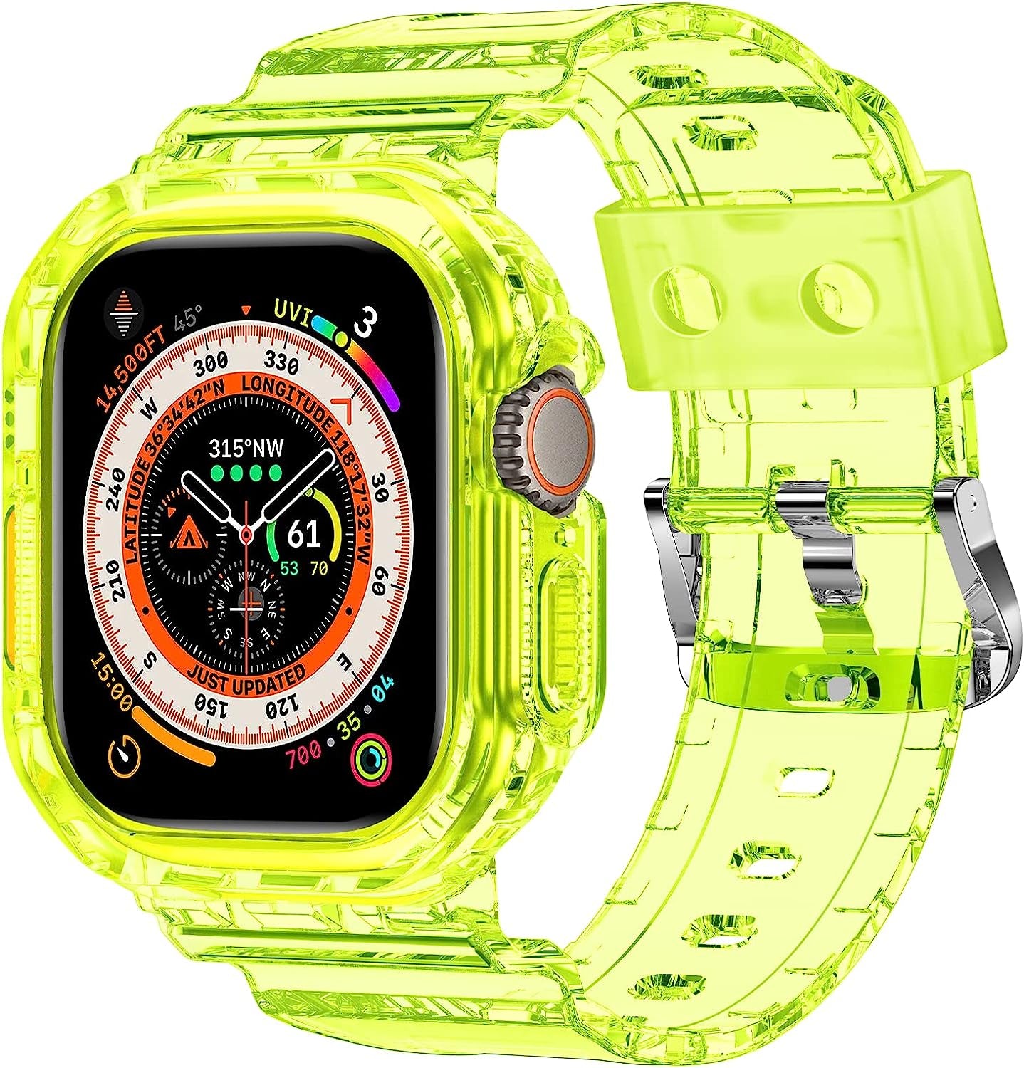 XYF Compatible for Crystal Clear Apple Watch Bands, 45Mm 44Mm 42Mm 41Mm 40Mm 38Mm 49Mm with Bumper Case for Men Women Jelly Sport Case and Band for Iwatch Ultra Series 8 7 SE/6 5 4 3 2 1  XYF Yellow 49mm 49mm 