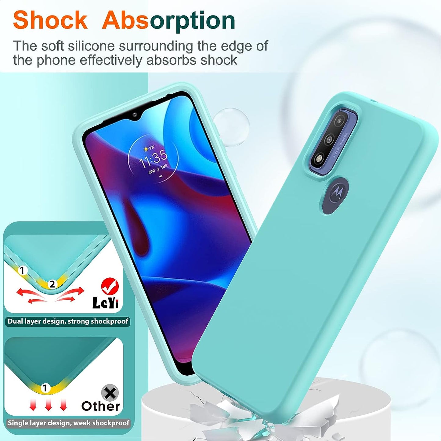 Leyi for Moto G Power 2022 Case: Moto G Pure Phone Case with [2 X Tempered Glass Screen Protector], Full-Body Shockproof Soft Liquid Silicone Protective Phone Cover Case for Motorola G Pure, Mint  LeYi   