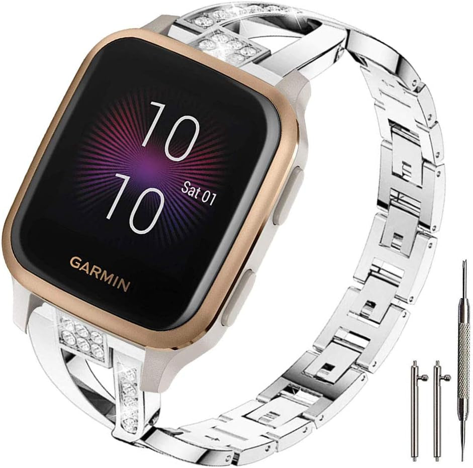Sankel Compatible for Garmin Venu Sq 2 Music Band,Women 20Mm Metal Replacement Wristband Bracelet Strap for Garmin Venu/Venu Sq/Venu Sq 2 Music,Vivomove Hr,Vivoactive 3,Garmin Move Luxe/Style (Silver)  Sankel   