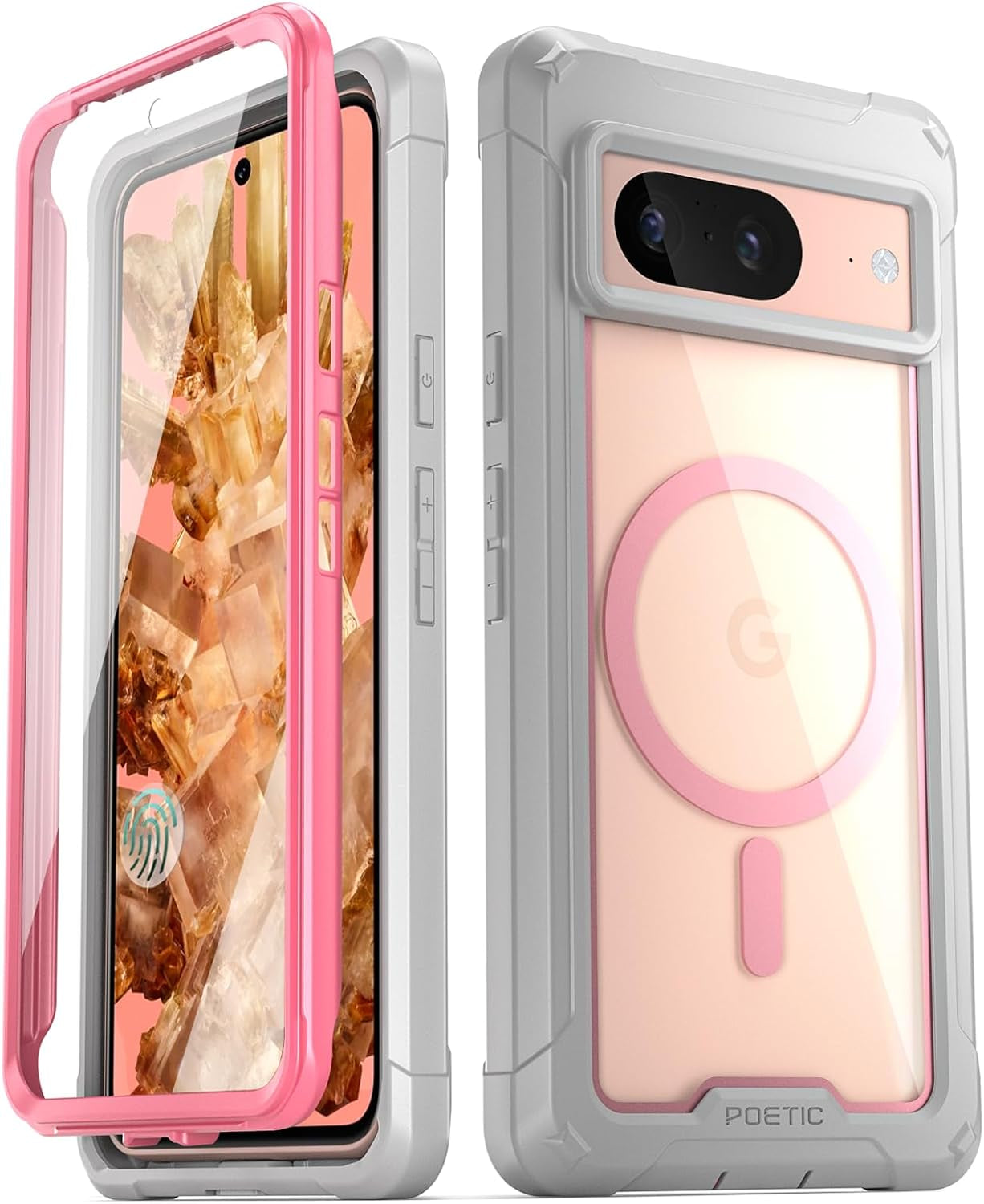 Poetic Guardian Magpro Case for Google Pixel 8 6.2 Inch, [Compatible with Magsafe] [20FT Mil-Grade Drop Tested], Full Body Hybrid Shockproof Bumper Cover with Built-In Screen Protector, Green/Clear  Poetic Pink  