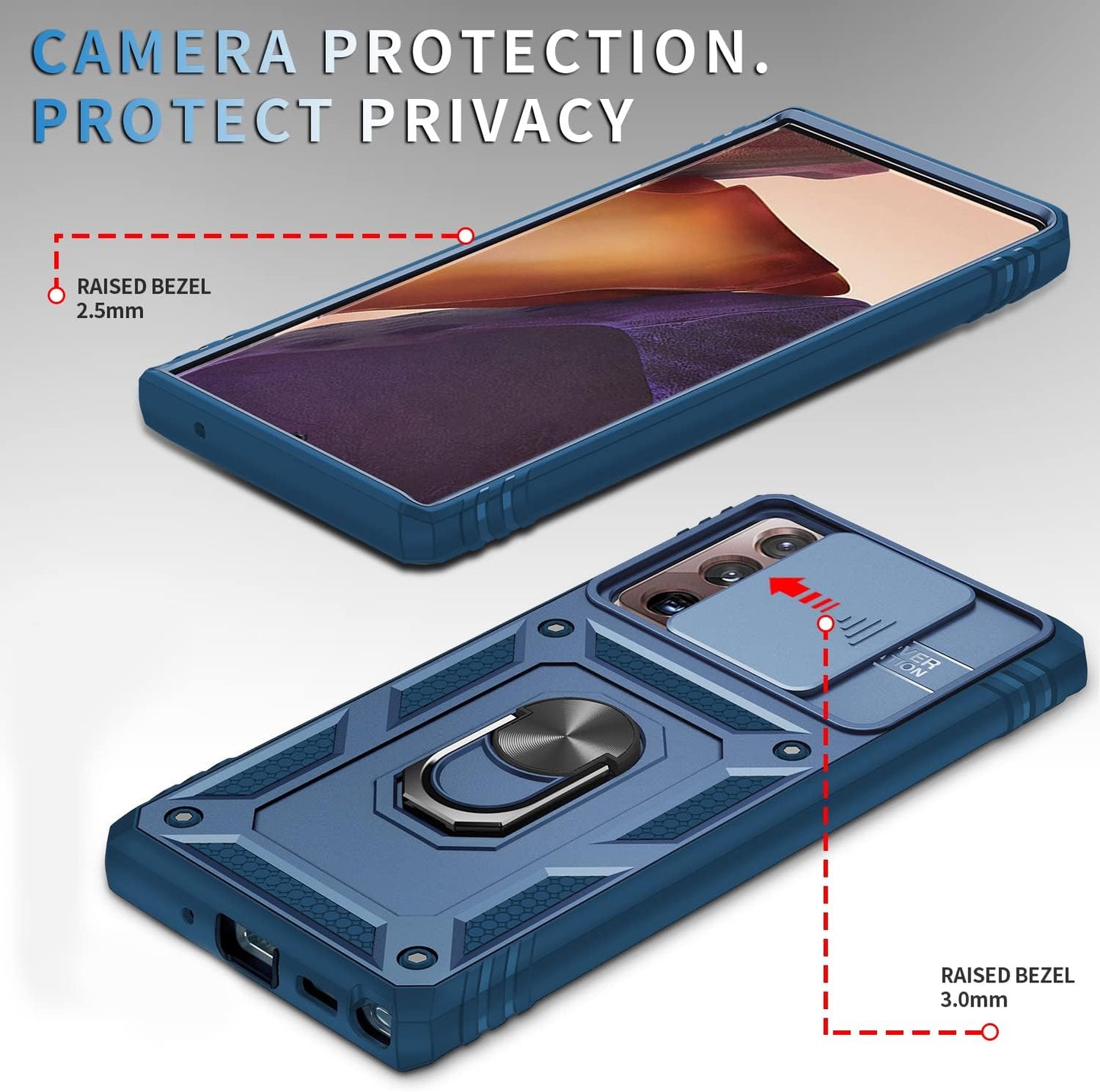 DAWEIXEAU Case for Galaxy Note 20 Ultra, Shockproof Impact Resistant with Slide Lens Protective Cover Case for Samsung Galaxy Note 20 Ultra/Note 20 Ultra 5G (Blue)  DAWEIXEAU   