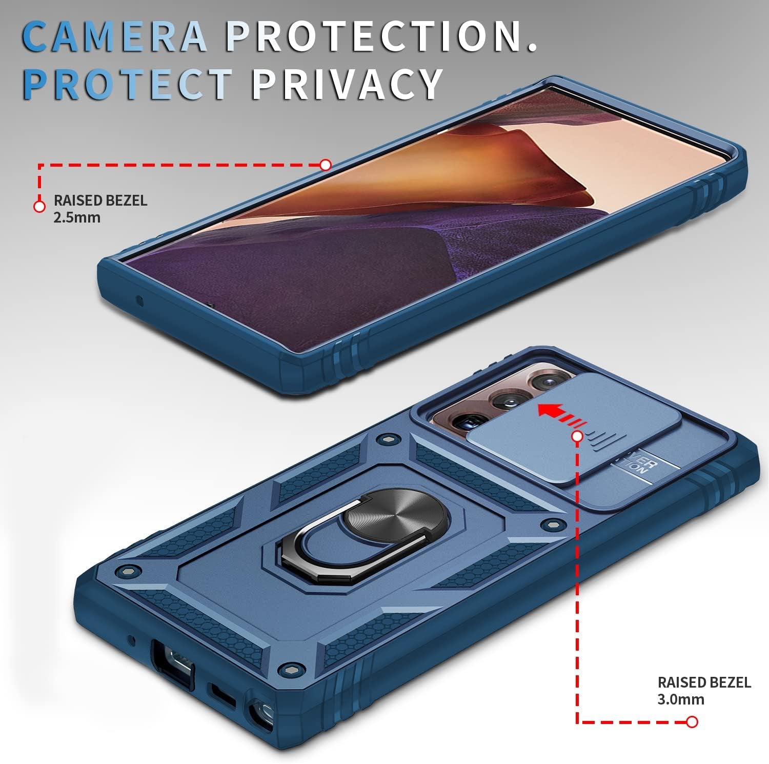 DAWEIXEAU Case for Galaxy Note 20 Ultra, Shockproof Impact Resistant with Slide Lens Protective Cover Case for Samsung Galaxy Note 20 Ultra/Note 20 Ultra 5G (Blue)  DAWEIXEAU   