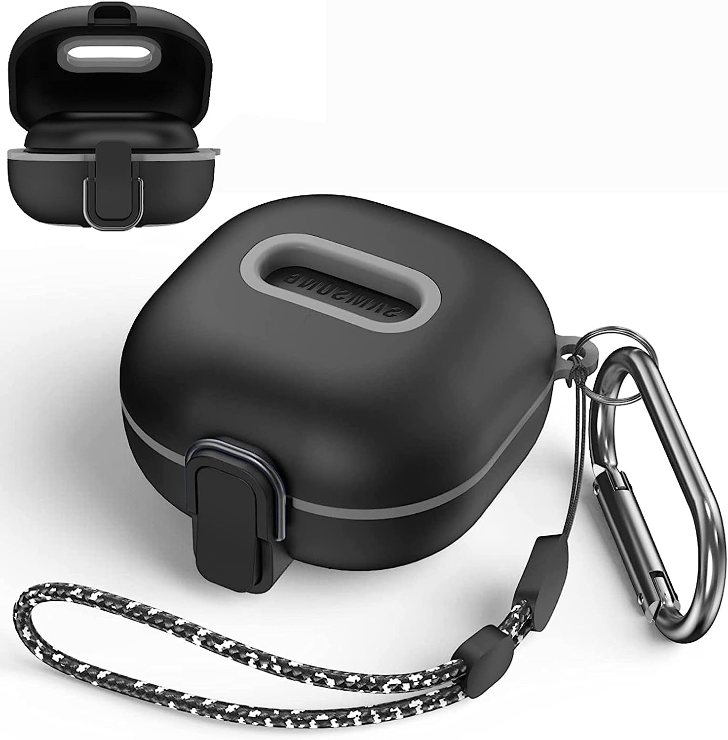 [Upgrade Secure Lock] Case for Samsung Galaxy Buds 2 Pro/Galaxy Buds 2/Galaxy Buds Pro/Galaxy Buds Live, Shock-Absorbing Protective Armor Cover TPU Hard Shell with Carabiner & Lanyard(Red)  VAEKNVG B-Black  