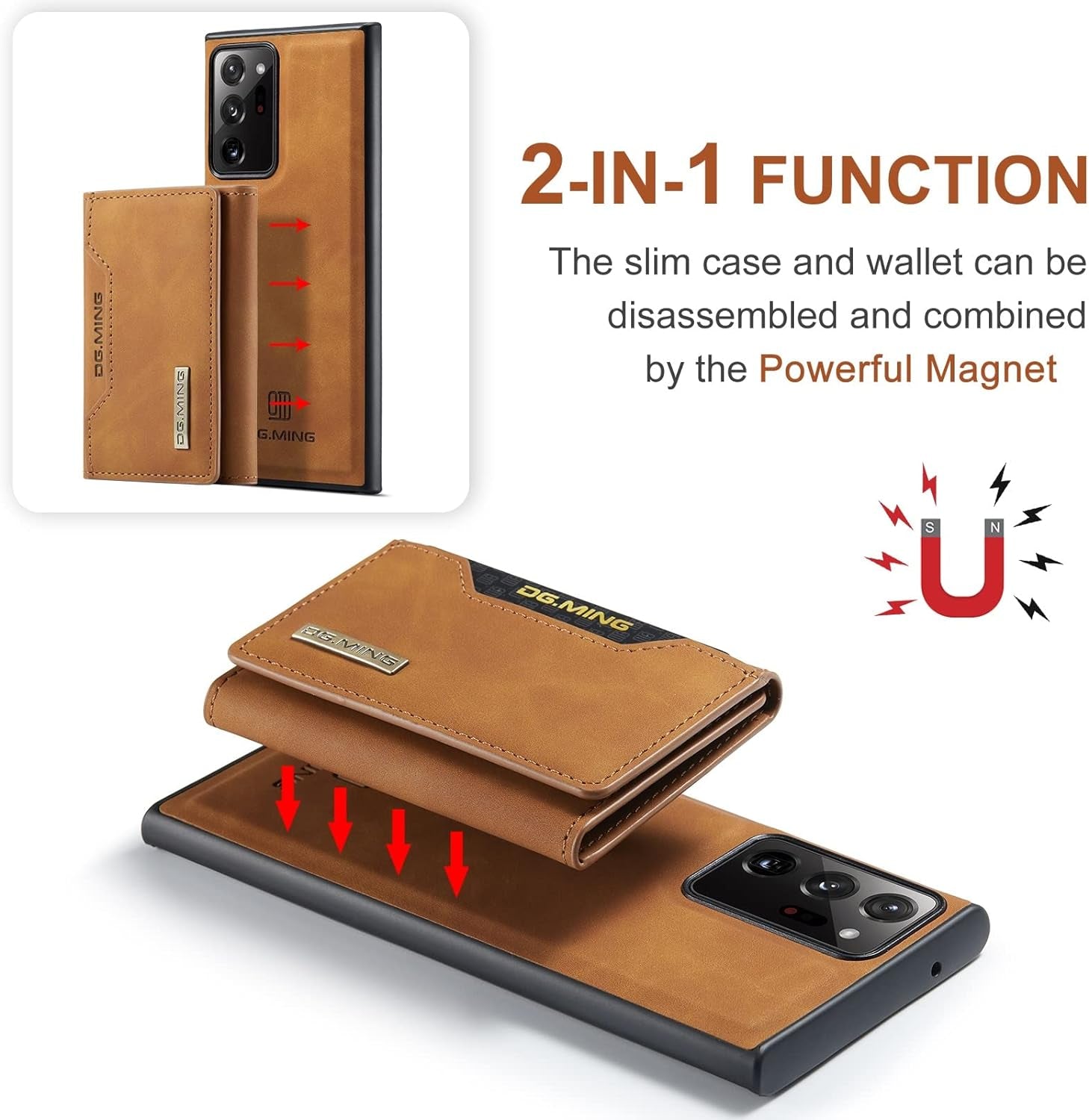Wallet Case for Samsung Galaxy Note 20 Ultra, DG.MING Premium Leather Phone Case Back Cover Magnetic Detachable with Trifold Wallet Card Holder Pocket for Samsung Galaxy Note 20 Ultra (Brown)  Nuolirong   