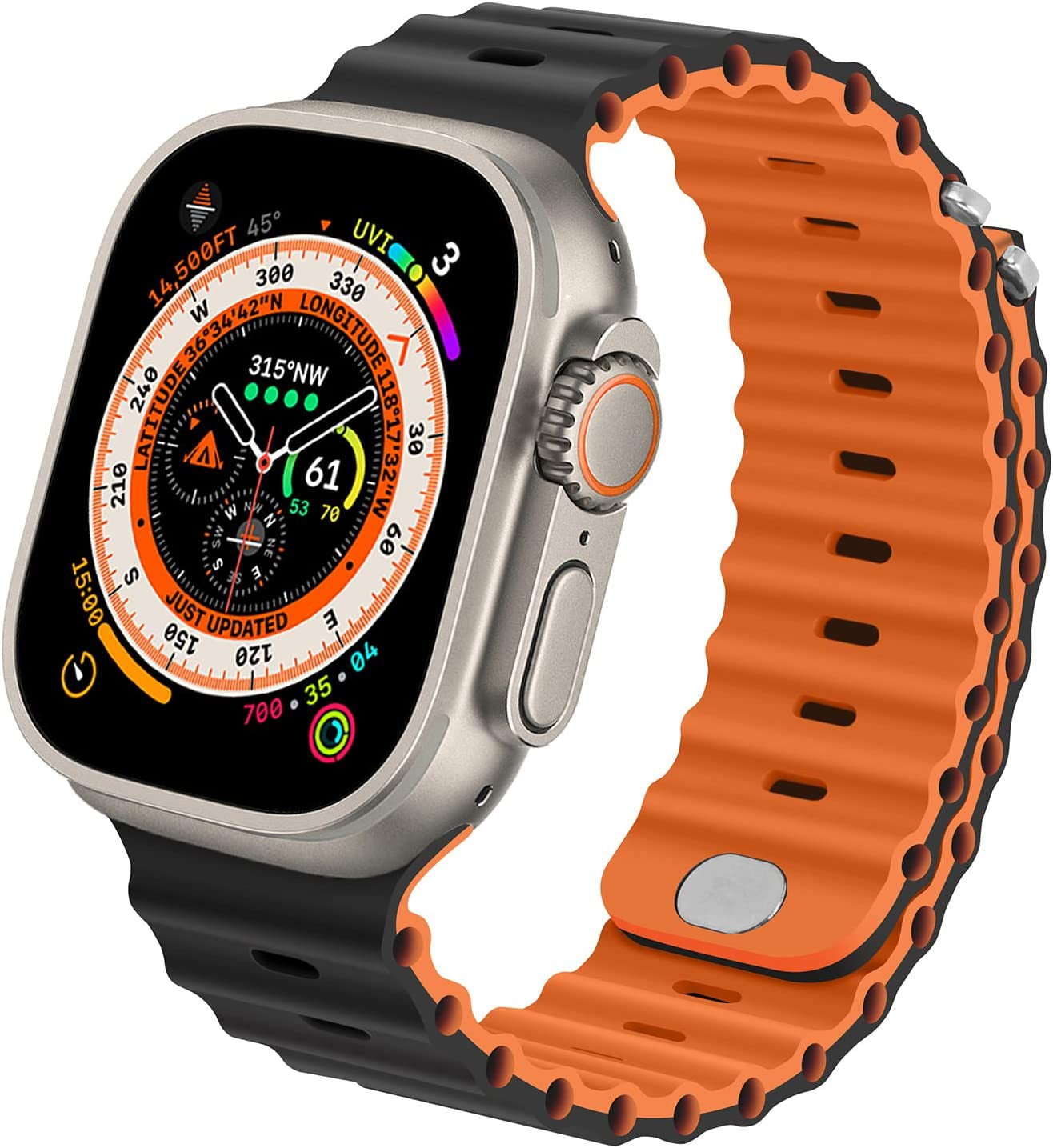 Anlinser Bands Compatible with Apple Watch Band 49Mm 45Mm 44Mm 42Mm 41Mm 40Mm 38Mm, Adjustable Sport Loop Designed for Apple Watch Ultra SE Series 8 7 6 5 4 3 2 (49Mm/45Mm/44Mm/42Mm, Gray Green/Khaki)  Anlinser Black/Orange 49mm/45mm/44mm/42mm 