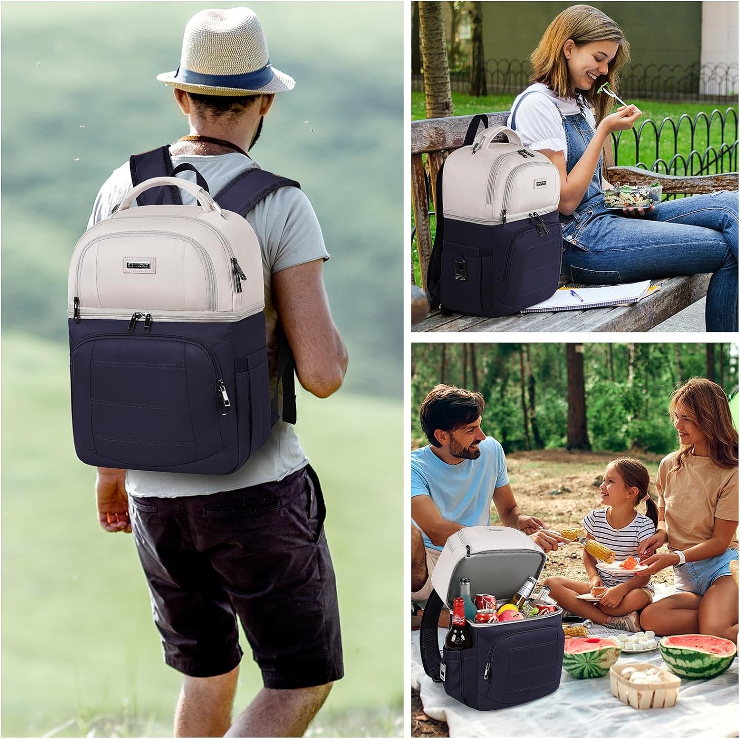 Cooler Backpack, Keeps 30 Cans Hot/Cold for up to 24 Hours, Waterproof & Leak Proof Soft Double Deck Cooler Bag - Insulated Backpack Cooler - Lunch Box Backpack for Men Women  SINVICKO   