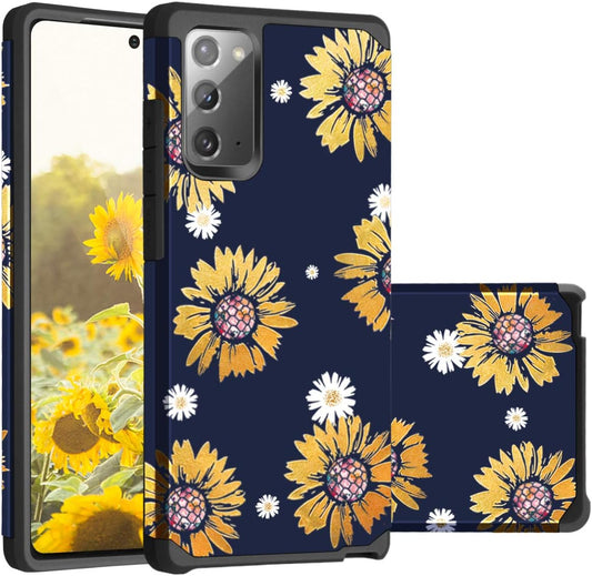 Casewind Samsung Note 20 Case, Samsung Galaxy Note 20 Case Sunflower Shiny 2 in 1 Hard PC & Soft Silicone Hybrid Shockproof Anti-Scratch Rugged Bumper Protective Cover Galaxy Note 20 Case 5G,Navy Blue  Casewind   
