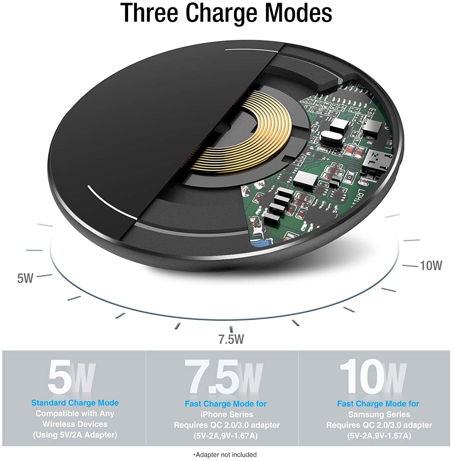 TOZO W1 Wireless Charger 10W Thin Aviation Aluminum Computer Numerical Control Technology Fast Charging Pad Black (NO AC Adapter)  TOZO   