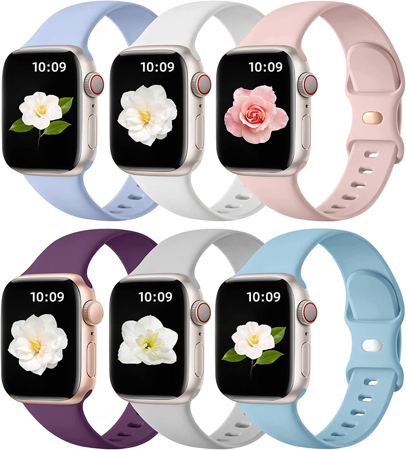 Maledan 6 Pack Bands Compatible for Apple Watch Band 45Mm 41Mm 40Mm 38Mm 44Mm 42Mm 49Mm Women Men, Breathable Silicone Sport Strap Design for Apple Watch Ultra Iwatch Series 8 7 6 5 4 3 2 1 SE Band  Maledan Gray/ Lake Blue/ Plum/ Pink Sand/ Lilac/ White 38mm/40mm/41mm 