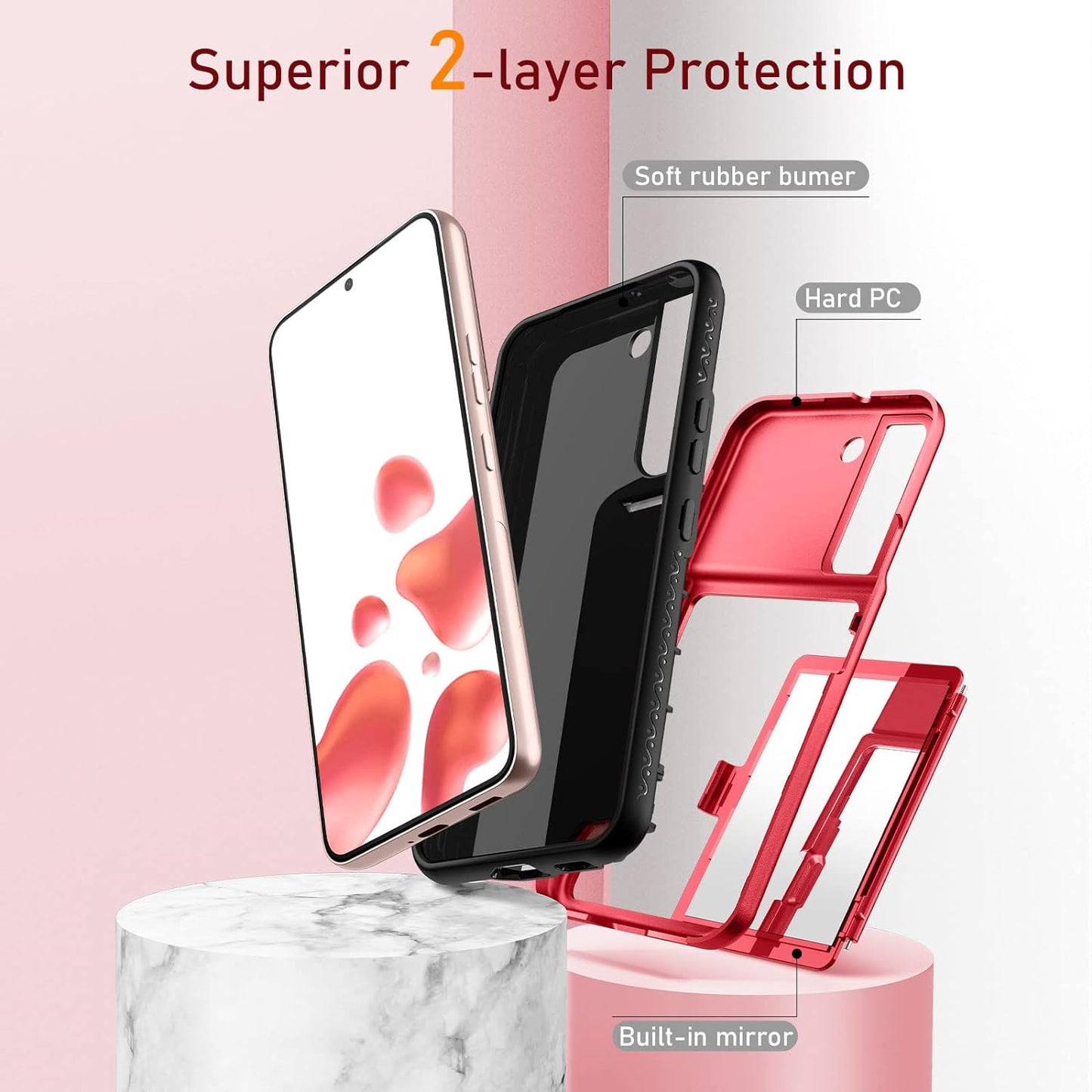 Welovecase Samsung Galaxy S22 Case Wallet Case with Credit Card Holder & Hidden Mirror, All-Round Protection Shockproof Phone Cover Designed for Samsung Galaxy S22 5G, 6.1 Inch Red  WeLoveCase   