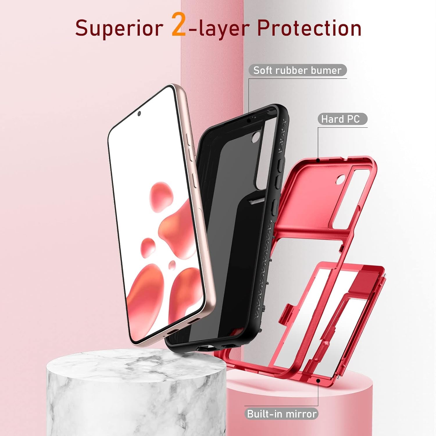 Welovecase Samsung Galaxy S22 Case Wallet Case with Credit Card Holder & Hidden Mirror, All-Round Protection Shockproof Phone Cover Designed for Samsung Galaxy S22 5G, 6.1 Inch Red  WeLoveCase   