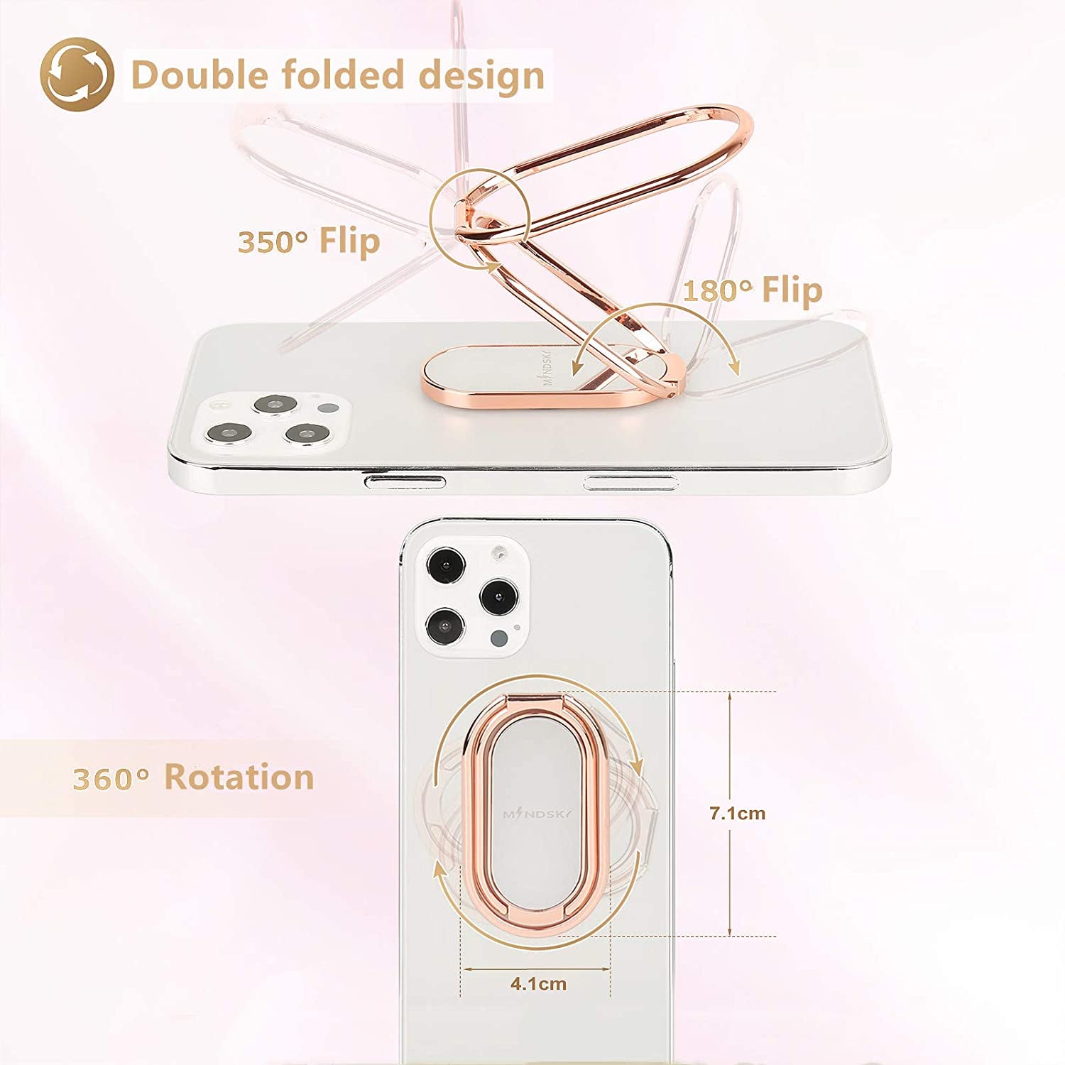 Mindsky Phone Ring Holder Finger Kickstand Retractable 360°Rotation Ultra-Thin Cell Phone Back Grip Foldable Cellphone Stand for Iphone Ipad Smartphones Tablets (With Universal Magnetic Car Mount)  Mindsky   