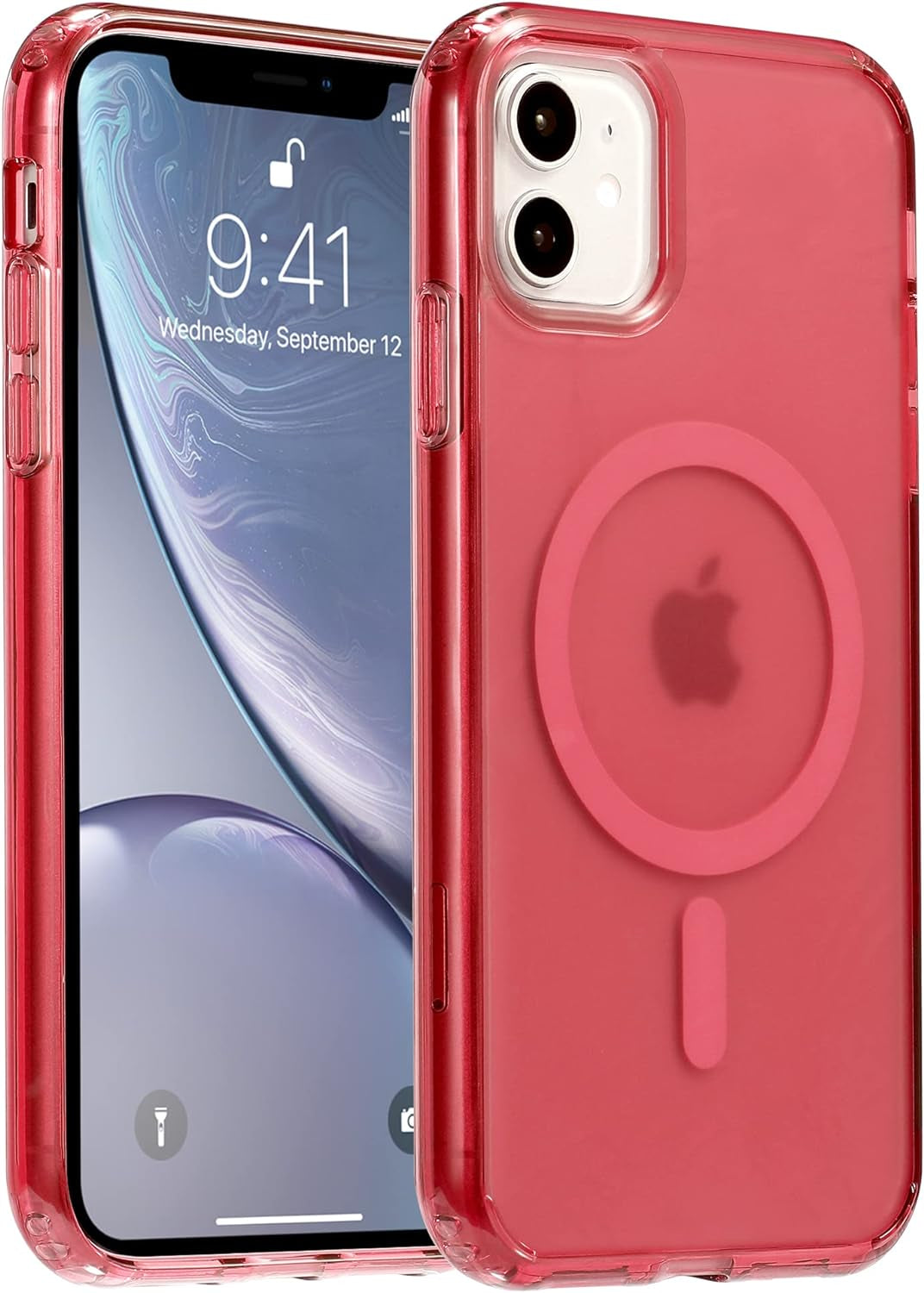 Yriklso for Iphone 11 Magnetic Case, Built in Magnets Compatible with Magsafe, Translucent Matte Hard PC Back Cover + Soft TPU Frame Slim Bumper Case for Iphone 11 （6.1"）,Black  Yriklso Red  