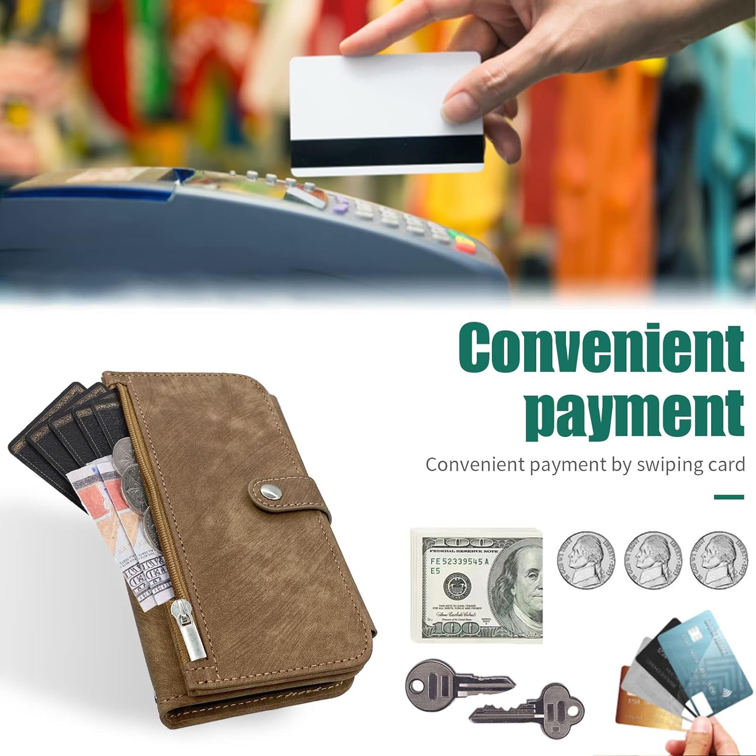 Compatible with LG V40 Thinq Wallet Case Flip Credit Card Holder Cell Phone Cover for Folio Purse Lanyard Wrist Strap Rugged Slot Mobile LGV40 Storm V 40 Thin Q V40Thinq LG40 40V 40Thinq Women Brown  Furiet   