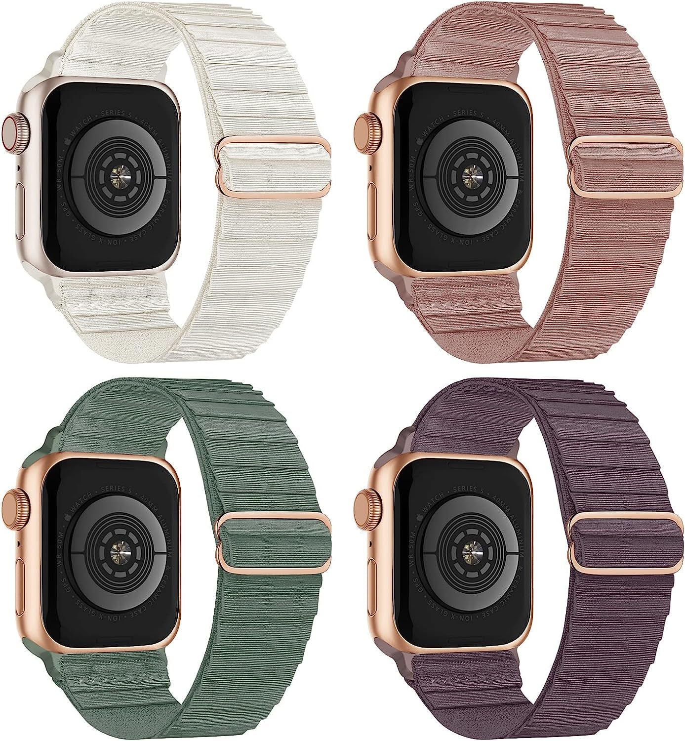 Stretchy Nylon Solo Loop Compatible with Apple Watch Band 38Mm 40Mm 41Mm 42Mm 44Mm 45Mm 49Mm Series 8/7/6/5/4/3/2/1/Se/Ultra  CCnutri Smoke Violet/Dark Pink/Cactus/Starlight 42mm/44mm/45mm/49mm 