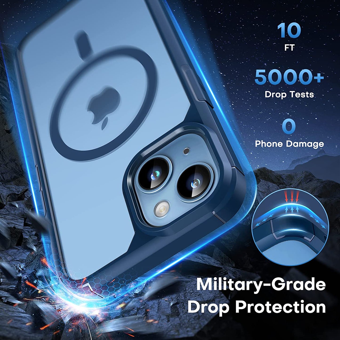 TAURI 5-In-1 Magnetic Designed for Iphone 13 for Iphone 14 Case, [Compatible with Magsafe] with 2 Screen Protector +2 Camera Lens Protector, Shockproof Phone Case for Iphone 13/14, Blue  TAURI   