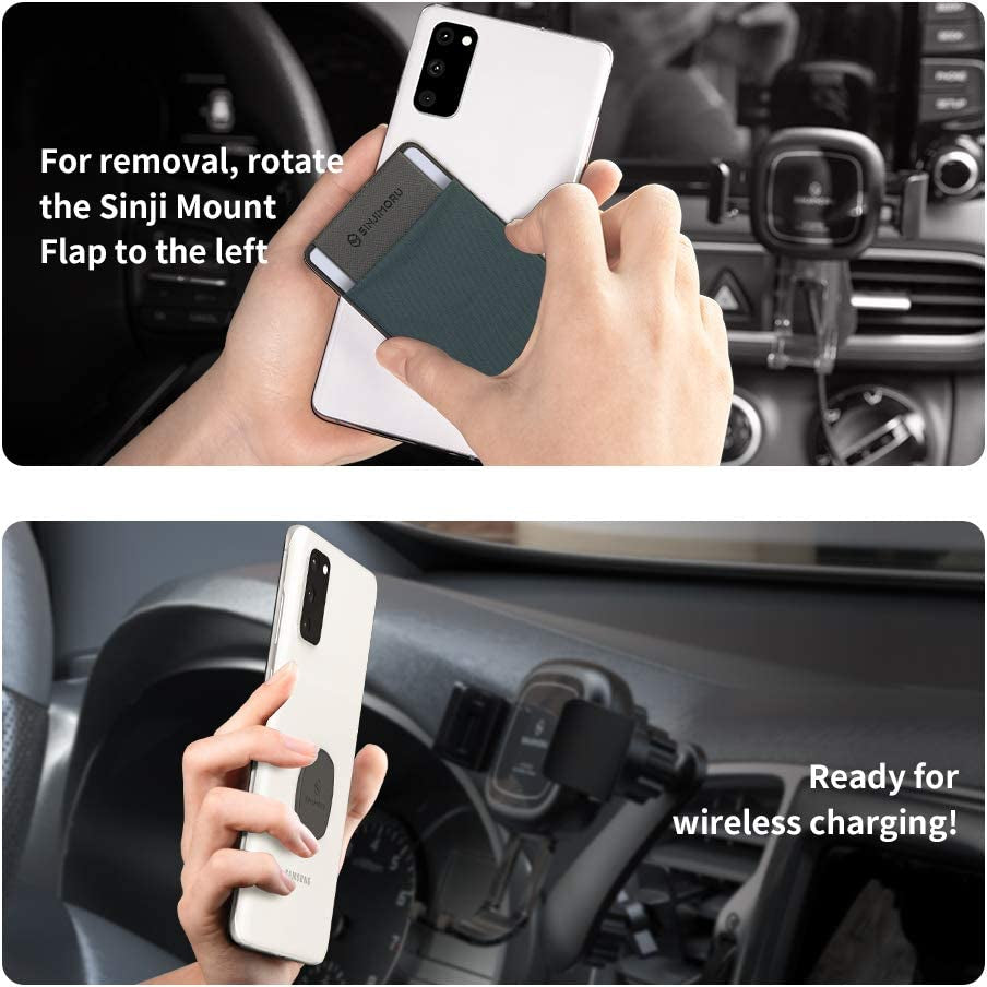 Sinjimoru Removable Cell Phone Wallet with Flap, Wireless Charging Compatible Cell Phone Card Holder for Back of Phone. Sinji Mount Flap Black  Sinjimoru Co.Ltd   