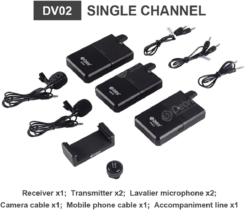 D Debra New Version DV UHF Wireless Lavalier Microphone with Remote Real-Time Sound Monitor for DSLR Camera Vlog Phone Interview Live Recording, Wireless Lapel Microphone (DV-02 Dual Mics)  D Debra   