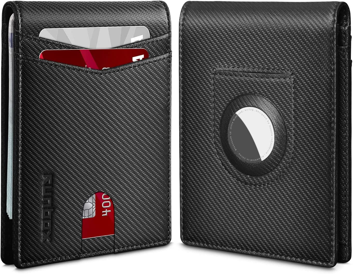 RUNBOX Airtag Wallet for Men-Mens Wallets with Slim Bifold-Air Tag Holder-Rfid Blocking Wallet-Id Window 12 Cards Gift for Men  RUNBOX Fine black  