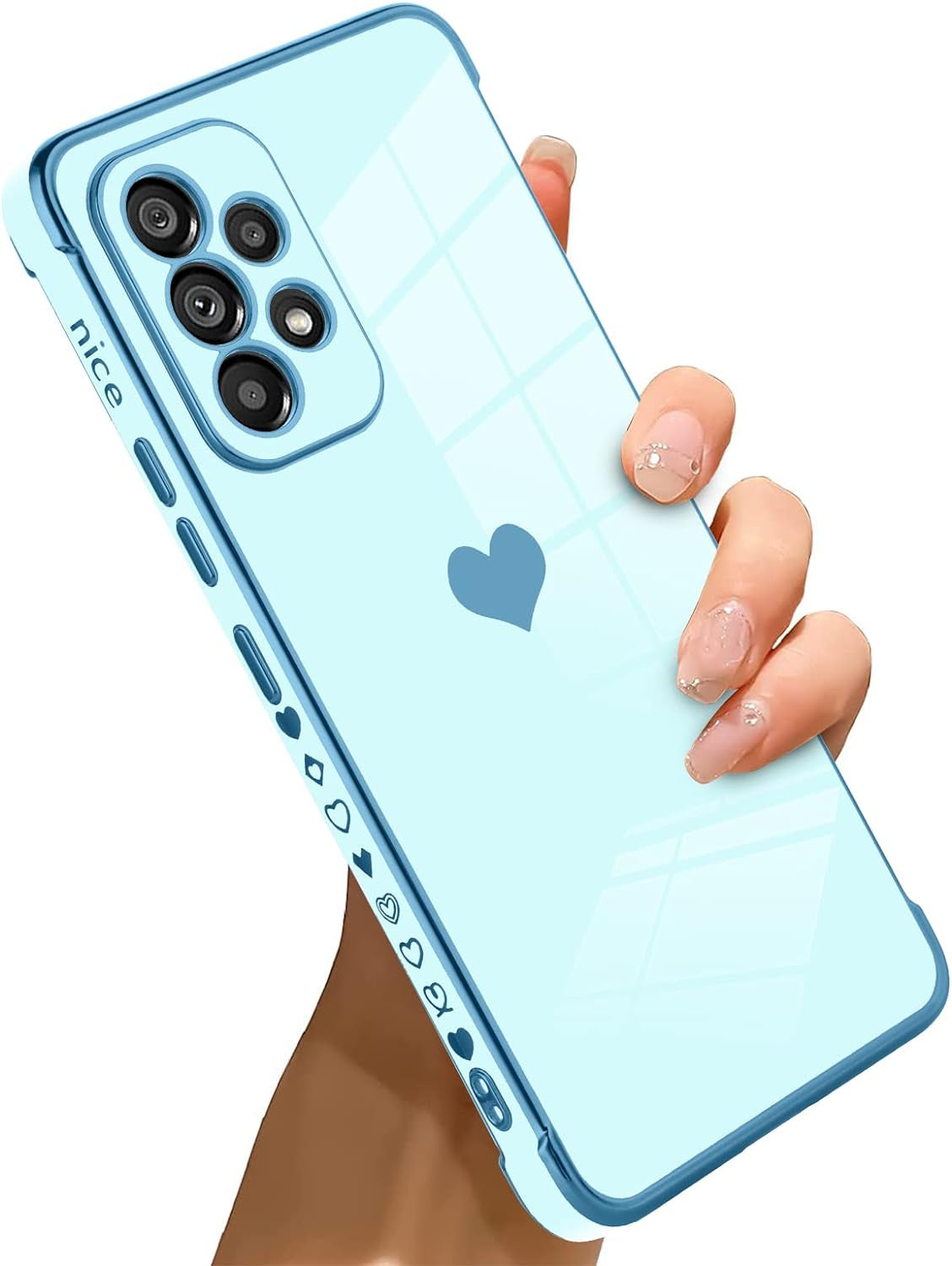 Bonoma Compatible with Samsung Galaxy A53 5G Case Love Heart Plating Electroplate Luxury Elegant Case Camera Protector Soft TPU Shockproof Protective Back Cover Galaxy A53 5G Case -Black  Bonoma Blue  