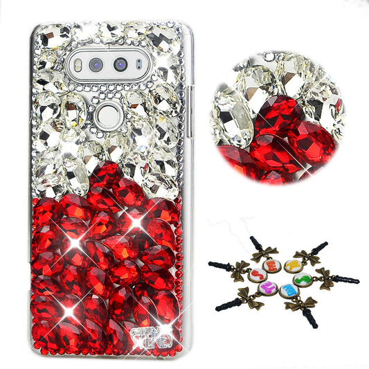 STENES Bling Case Compatible with LG G8 Thinq - STYLISH - 3D Handmade Crystal Pretty Rhinestone Design Cover Compatible with LG G8 Thinq - Red&White  STENES   