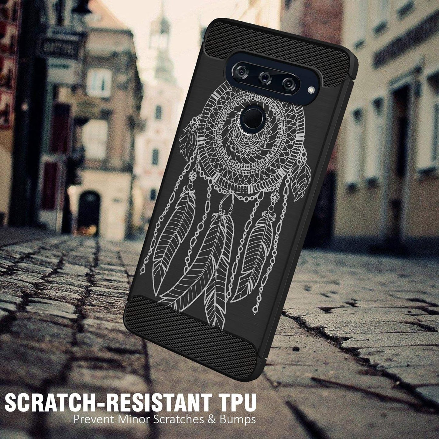 Casesondeck Case Compatible with [LG V40 Thinq] Tribal Floral Matte TPU Flexible Carbon Fiber Textured (Dreamcatcher)  CasesonDeck   