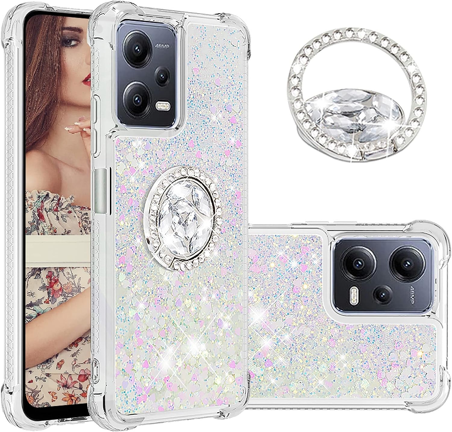 Ccsmall Glitter Clear Sparkly Bling Case for Xiaomi Redmi Note 12 4G, Flowing Liquid Quicksand Cover with Diamond Ring Holder Case for Xiaomi Redmi Note 12 4G LSZ Silver  CCSmall Colorful Redmi Note 12 5G 