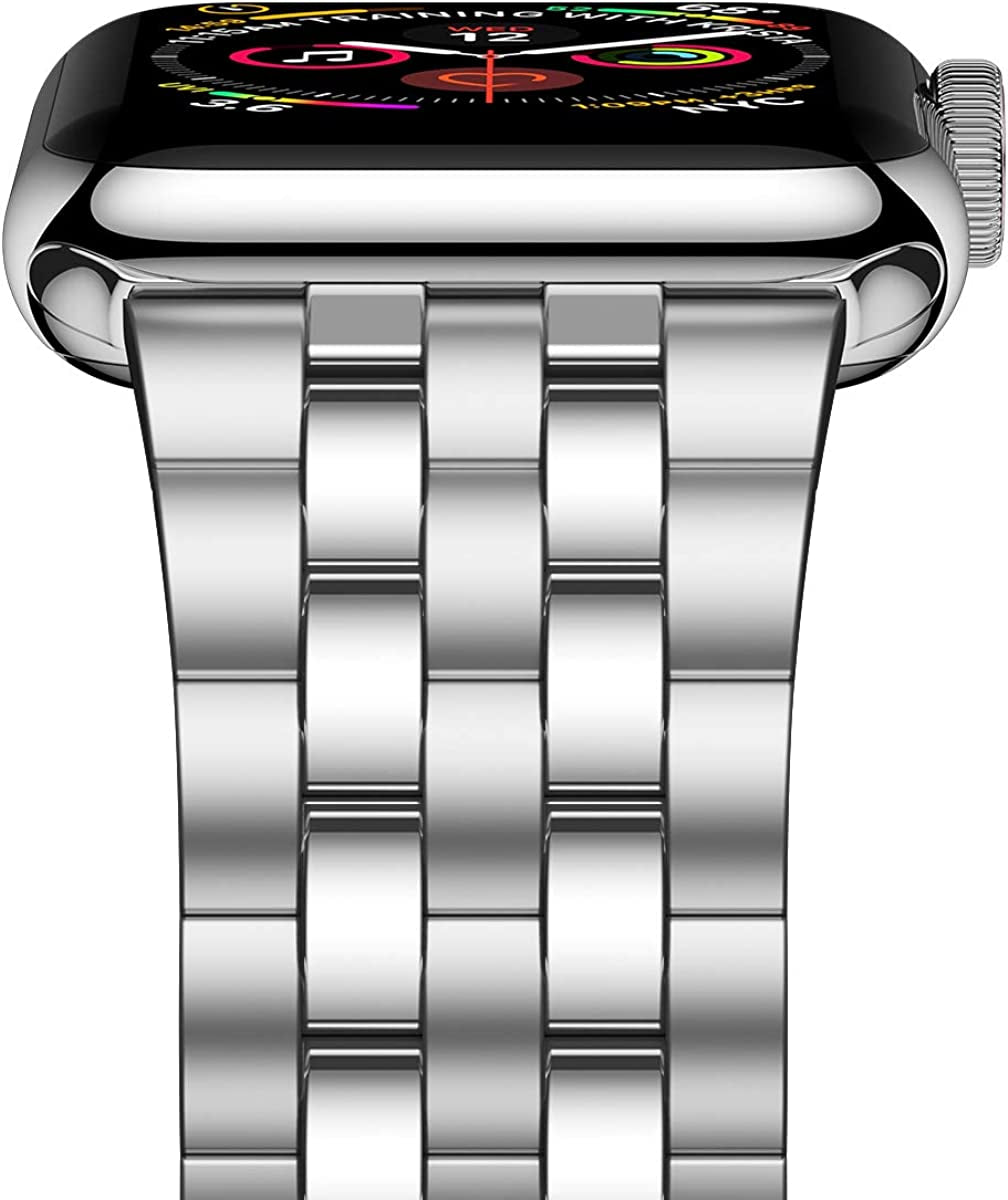 Iiteeology Metal Band Compatible with Apple Watch Band 49Mm 45Mm 44Mm 42Mm 41Mm 40Mm 38Mm, Upgraded Business Stainless Steel Link Band for Apple Watch Ultra Series 8/7/6/5/4/3/2/1/SE  iitee Silver-5 Beads 41mm/40mm/38mm 