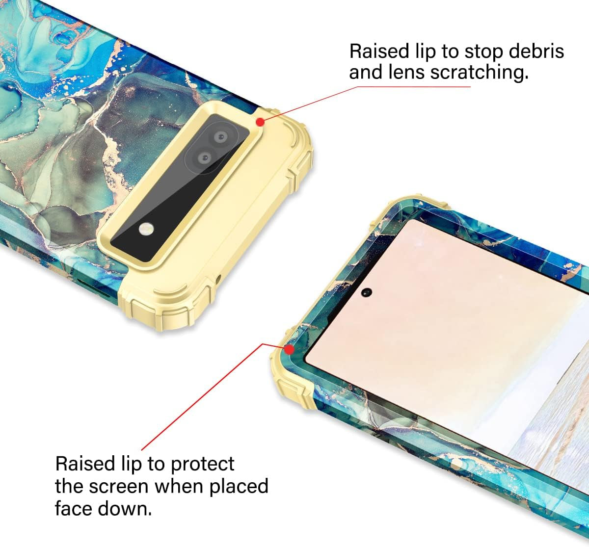 Hekodonk Google Pixel 6A Case (2022) - Heavy Duty Shockproof Hybrid Protection, Hard Plastic & Silicone Rubber, 3-In-1 Drop Protective - Blue Golden  Hekodonk   