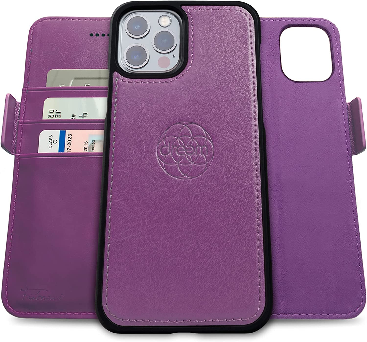 Dreem Fibonacci 2-In-1 Wallet Case for Apple Iphone 13 Pro Max - Luxury Vegan Leather, Magnetic Detachable Shockproof Phone Case, RFID Card Protection, Magsafe Compatible - Coffee  Dreem Purple iPhone 13 Pro Max 
