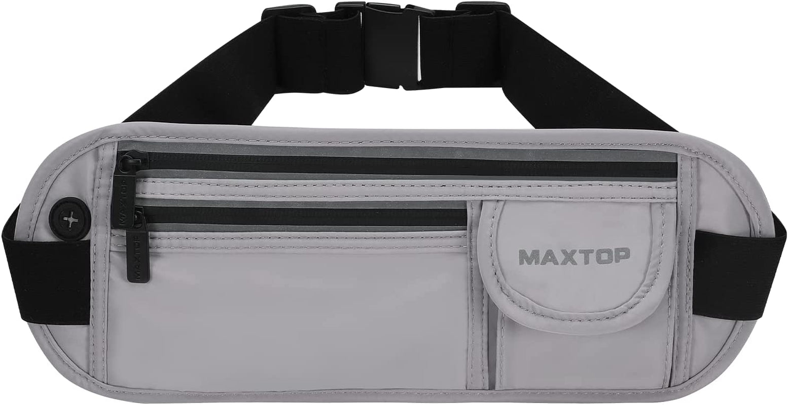 【2 Packs Family Share Bundle】Fanny Packs for Women Men Running Belt Waist Pack Bag for Workout Gym Exercise Walking Hiking Belt Bag Waist Pouch Fits Iphone Cell Phone Holder for Travel Money Belt  MAXTOP Light Grey Running Travel Belt 