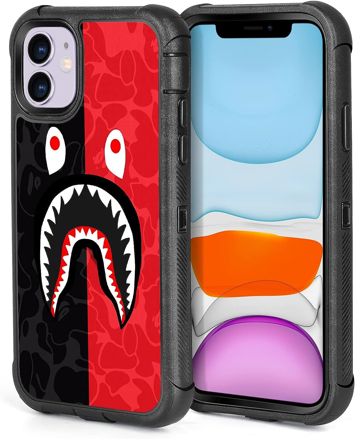 XWMHHP Compatible with Iphone 12 Case Iphone 12 Pro Case Dont Tread on Me American Flag Design for Men, 3-Layer Rugged Shockproof Hard Plastic Bumper +Soft Silicone Rubber Heavy Duty Protection Cover  XWMHHP Black Red Shark Iphone 12/12 Pro 