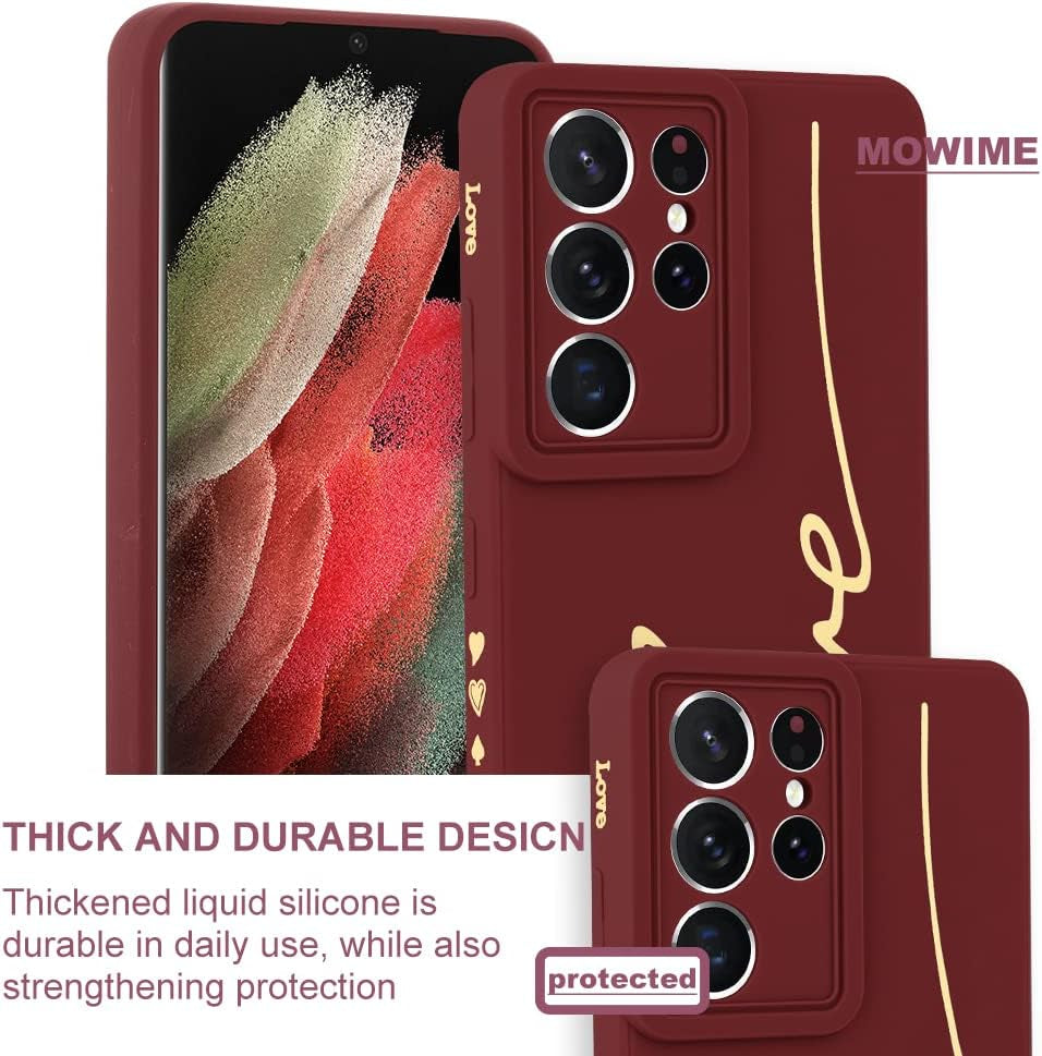MOWIME for Samsung Galaxy S21 Ultra 5G Case, Back Cute Plating Love Letter Graphic with Anti-Fall Lens Cameras Cover Protection Soft TPU Shockproof Anti-Fingerprint Phone Cases for Women Girls Men-Red  MOWIME   